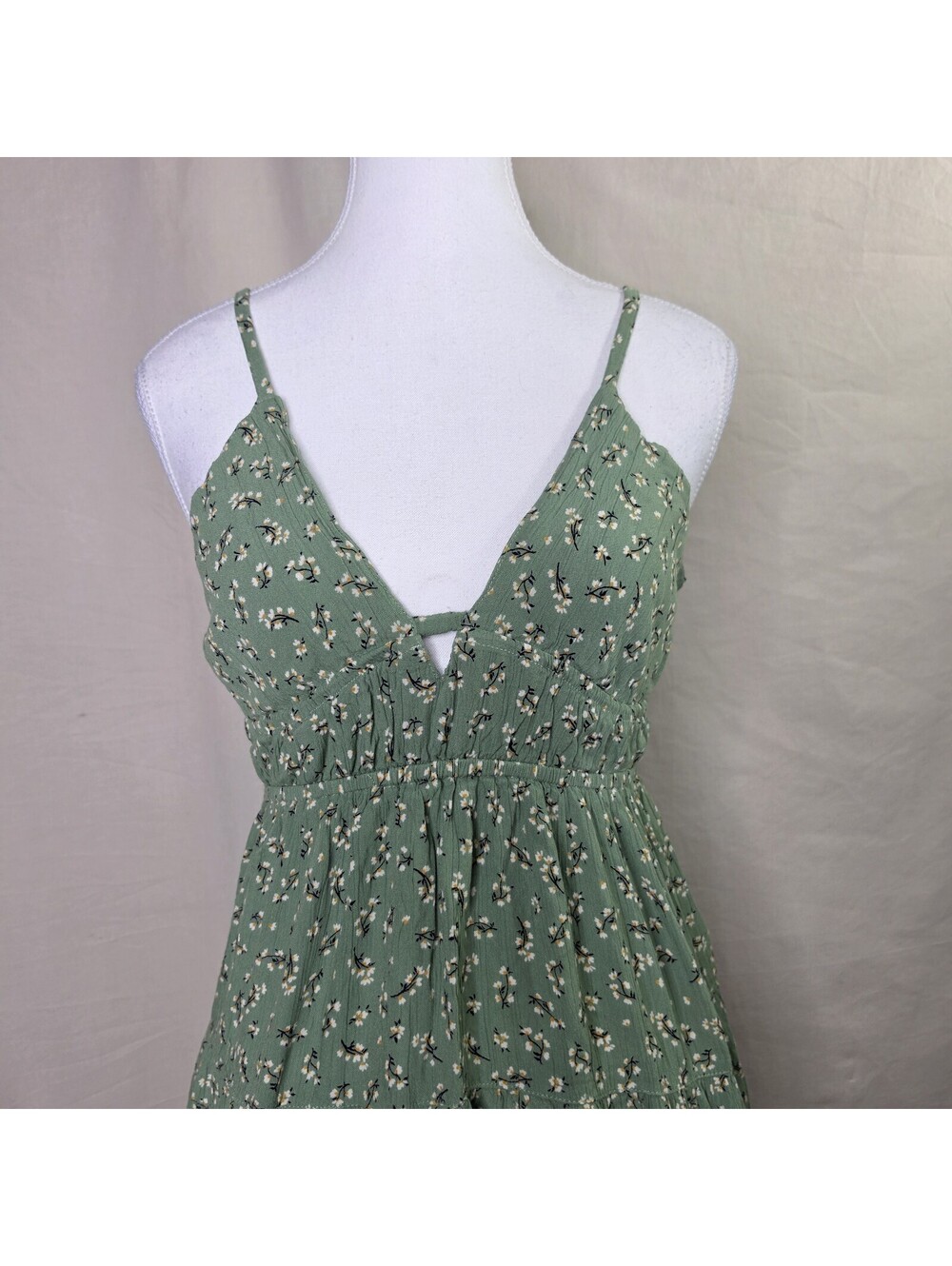 Angie Sage Green Ditsy Floral Ruched Tie Back Sundress Size L - Picture 2 of 7